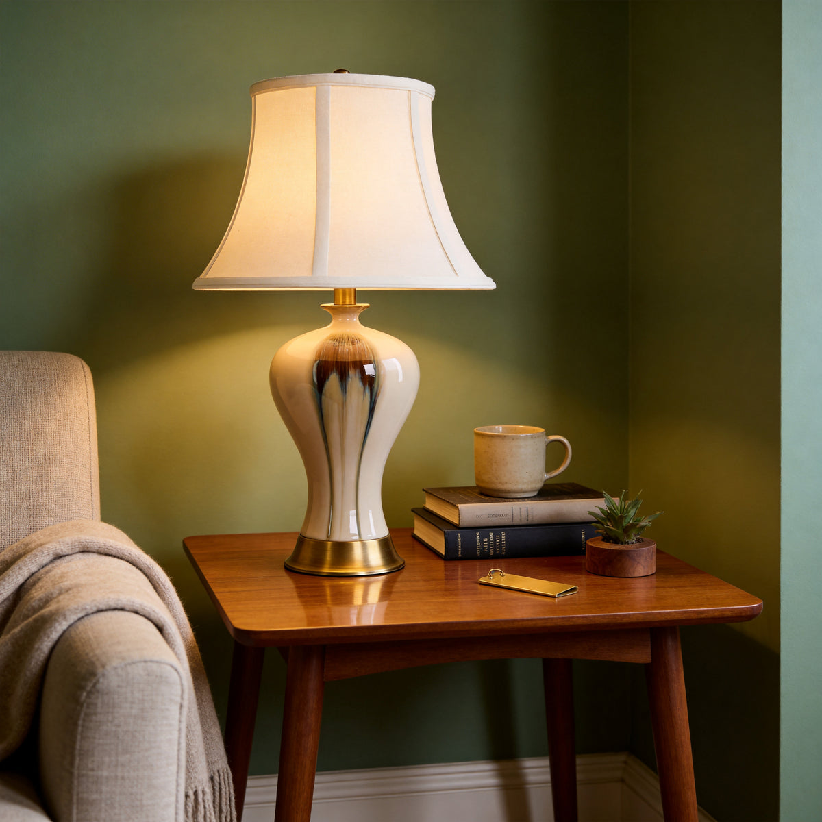Hand-Glazed ‘Earth & Gold’ Ceramic Table Lamp - A Unique Artisan Masterpiece