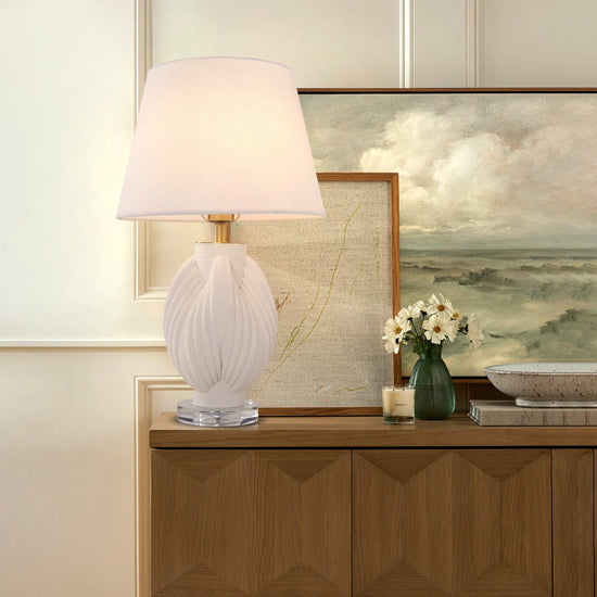 Lightsin 3D Pure White Pod Threaded Ceramic Table Lamp with Fabric Shade Lightsin UK 