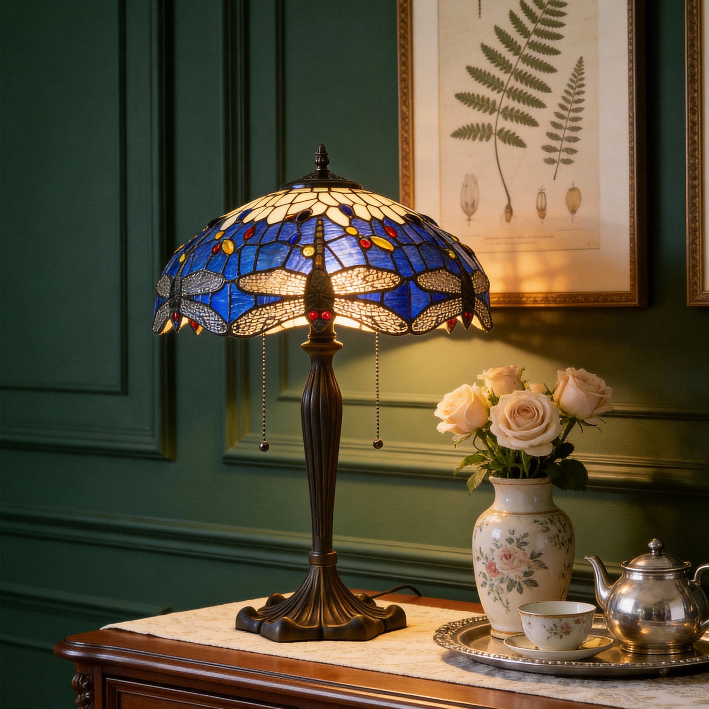 Tiffany Table Lamp | Handcrafted Stained Glass Dragonfly Series