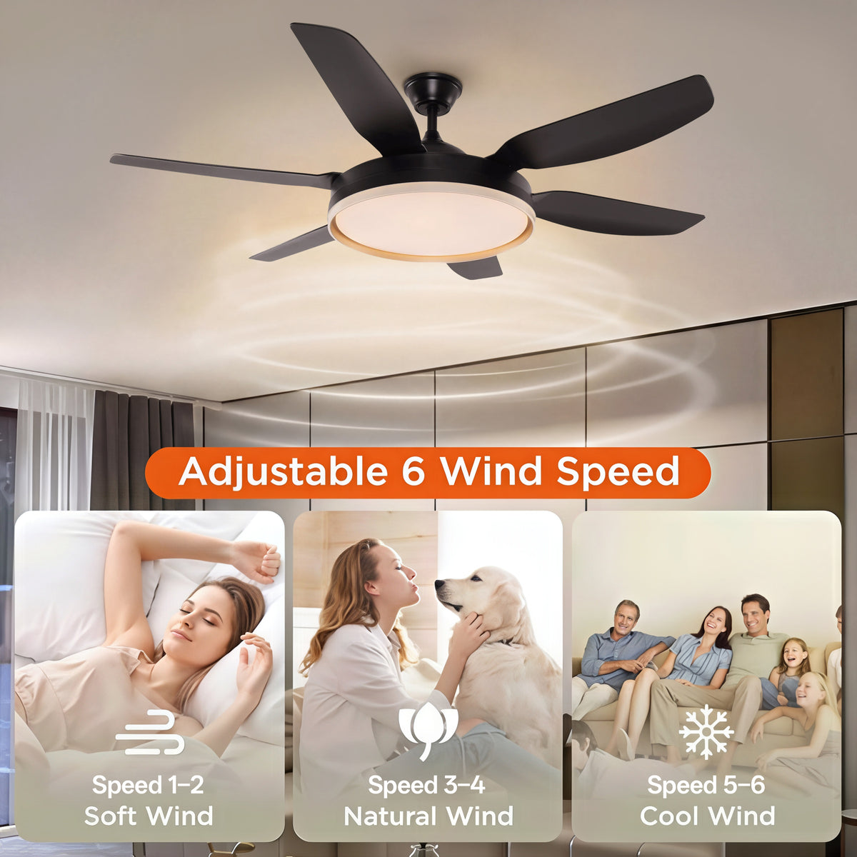 Black 56inch Ceiling Fan Light with Remote