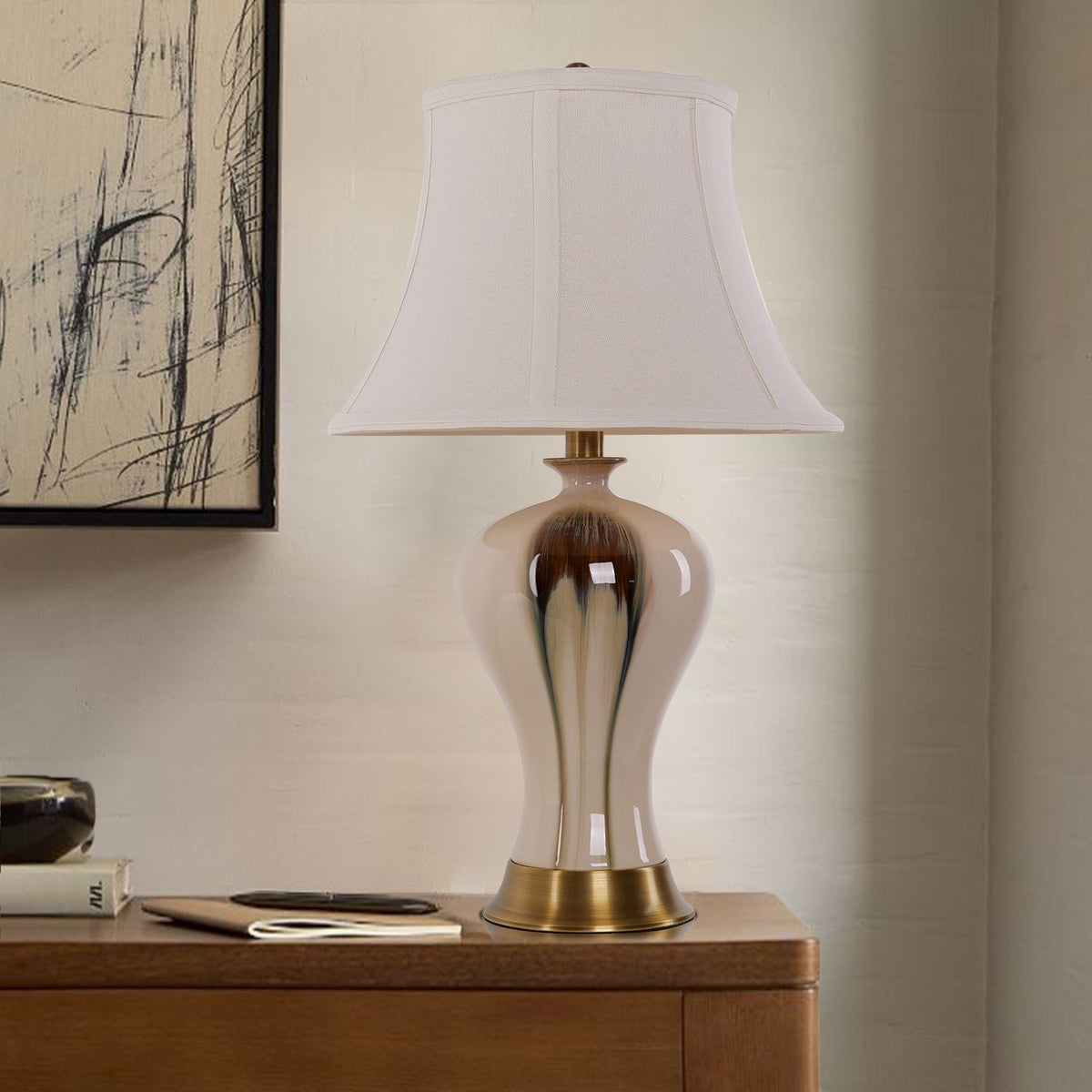 Living Nest UK Black Gold Gradient Glazed Ceramic Table Lamp Vase Lamp Living Nest UK