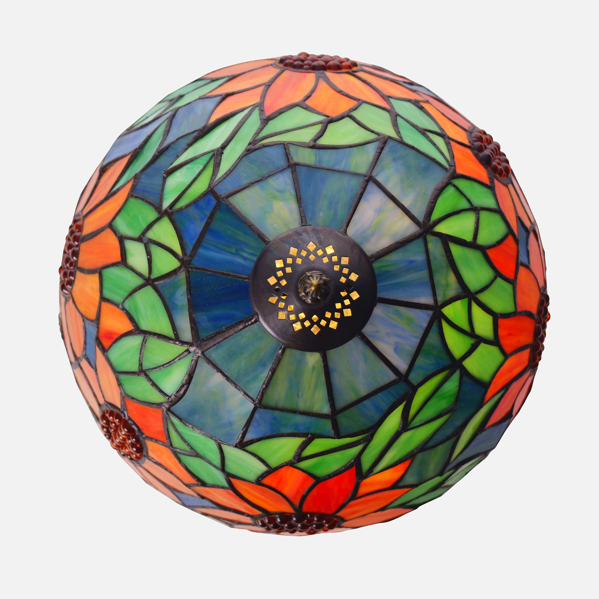 Tiffany Table Lamp | Handcrafted Stained Glass Floral Petals Series Green and Blue