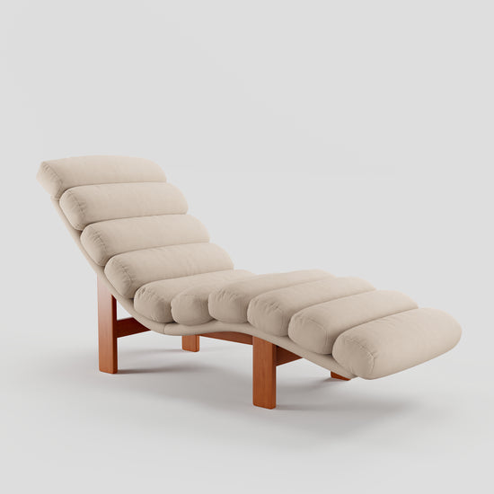 Modern Ergonomic Corduroy Chaise Lounge with Natural Wooden Frame