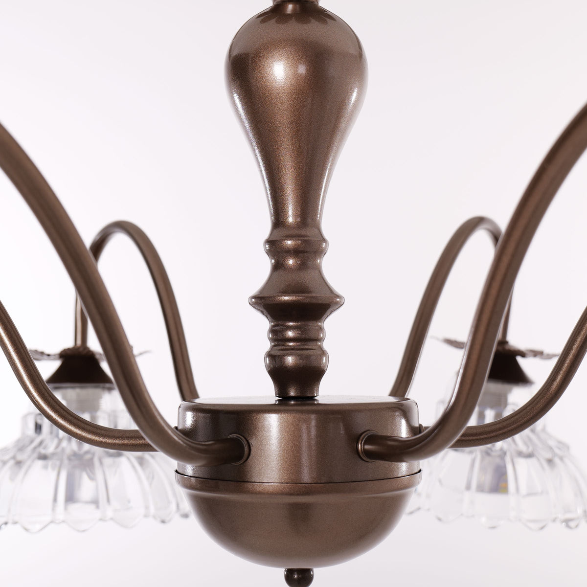 gold 6-light floral glass chandelier with close-up glass flower detail
