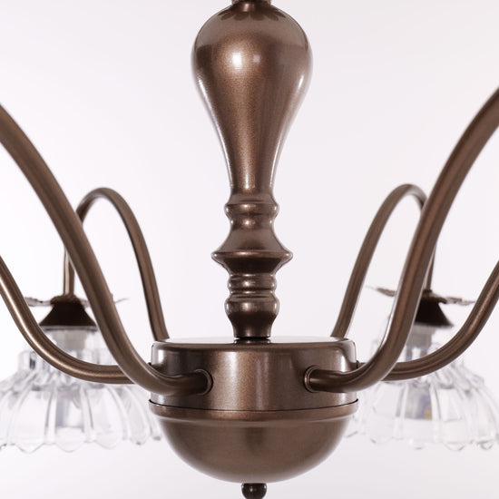 gold 6-light floral glass chandelier with close-up glass flower detail