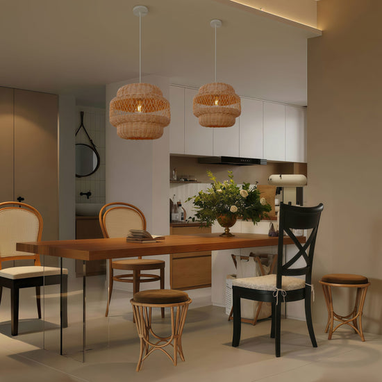 Lightsin Japanese Hollow Weave Rattan Pendant Light Warm Brown Elegance Lightsin UK 