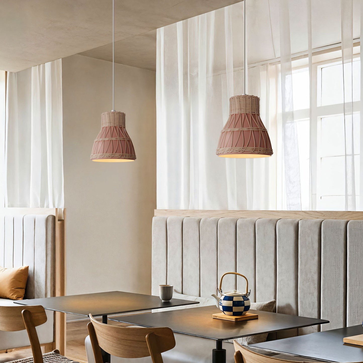 Lightsin Modern Rattan Pendant Light Available in Grey, Pink, and White Lightsin UK Pink 2 Units 