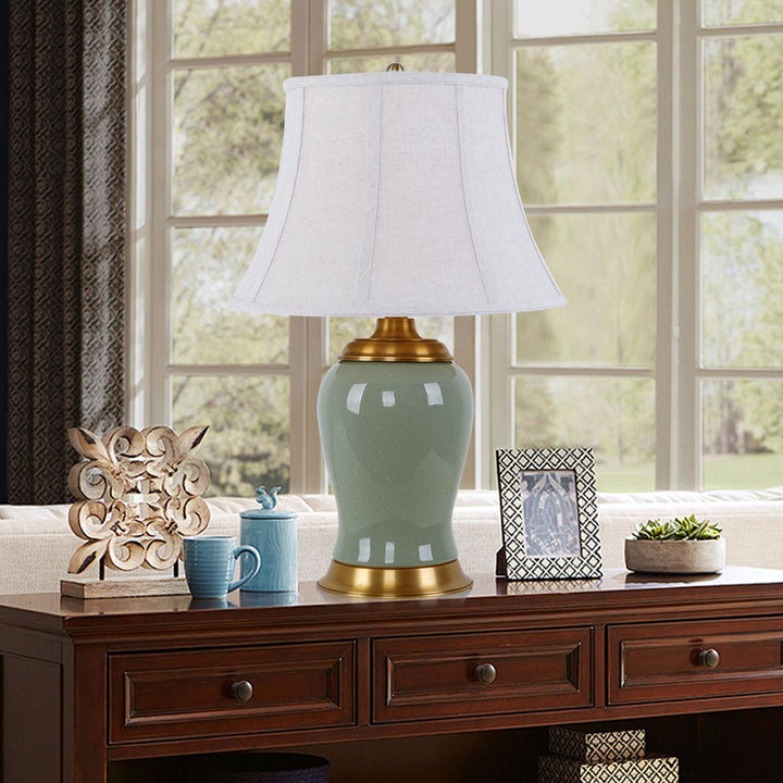 Living Nest UK Vintage Green Crackle Ceramic Table Lamp with Fabric Shade Living Nest UK