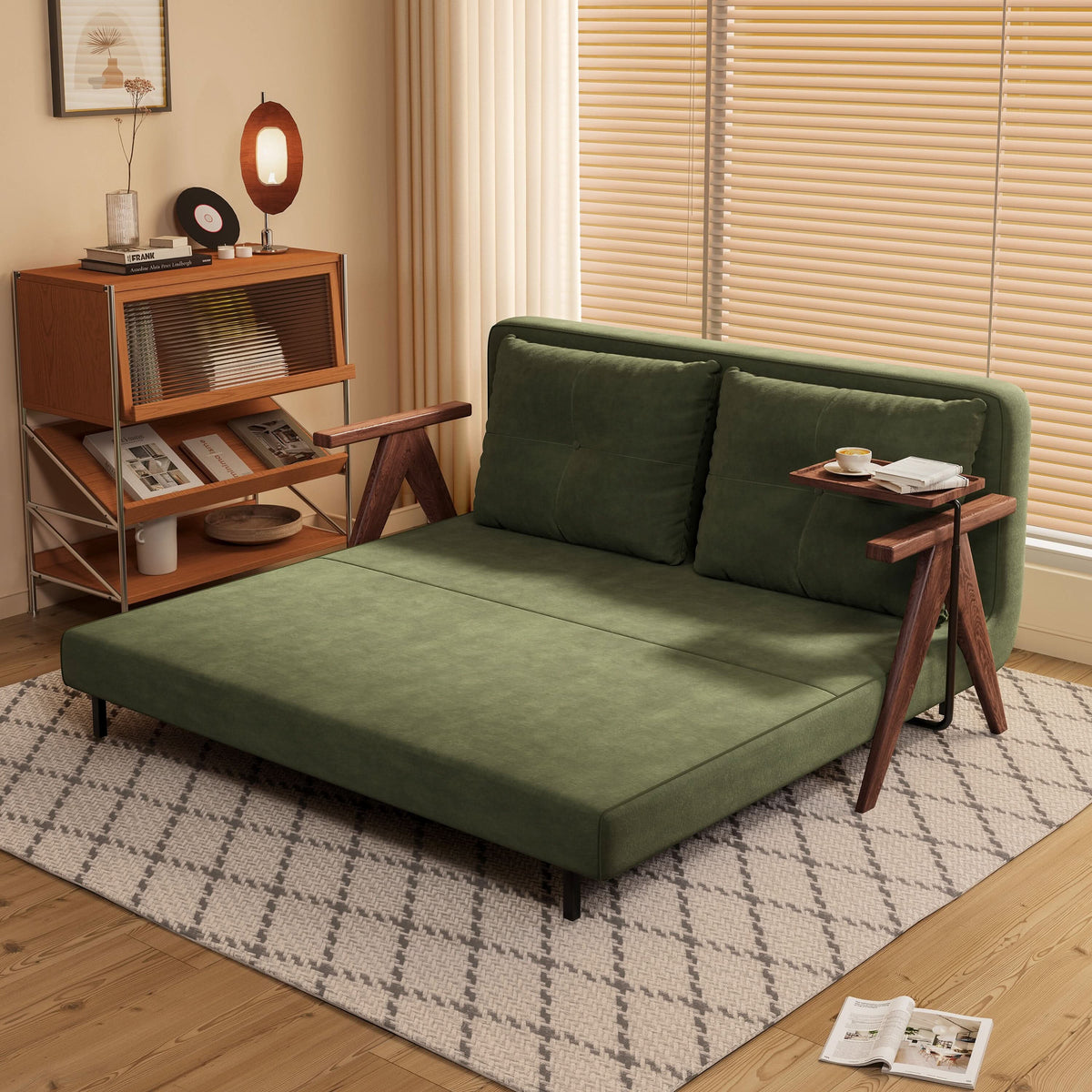 Cottonfy Foldable Matte Fabric Solid Wood 3 Mode Sofa Bed Cottonfy UK Green 166CM Lounge