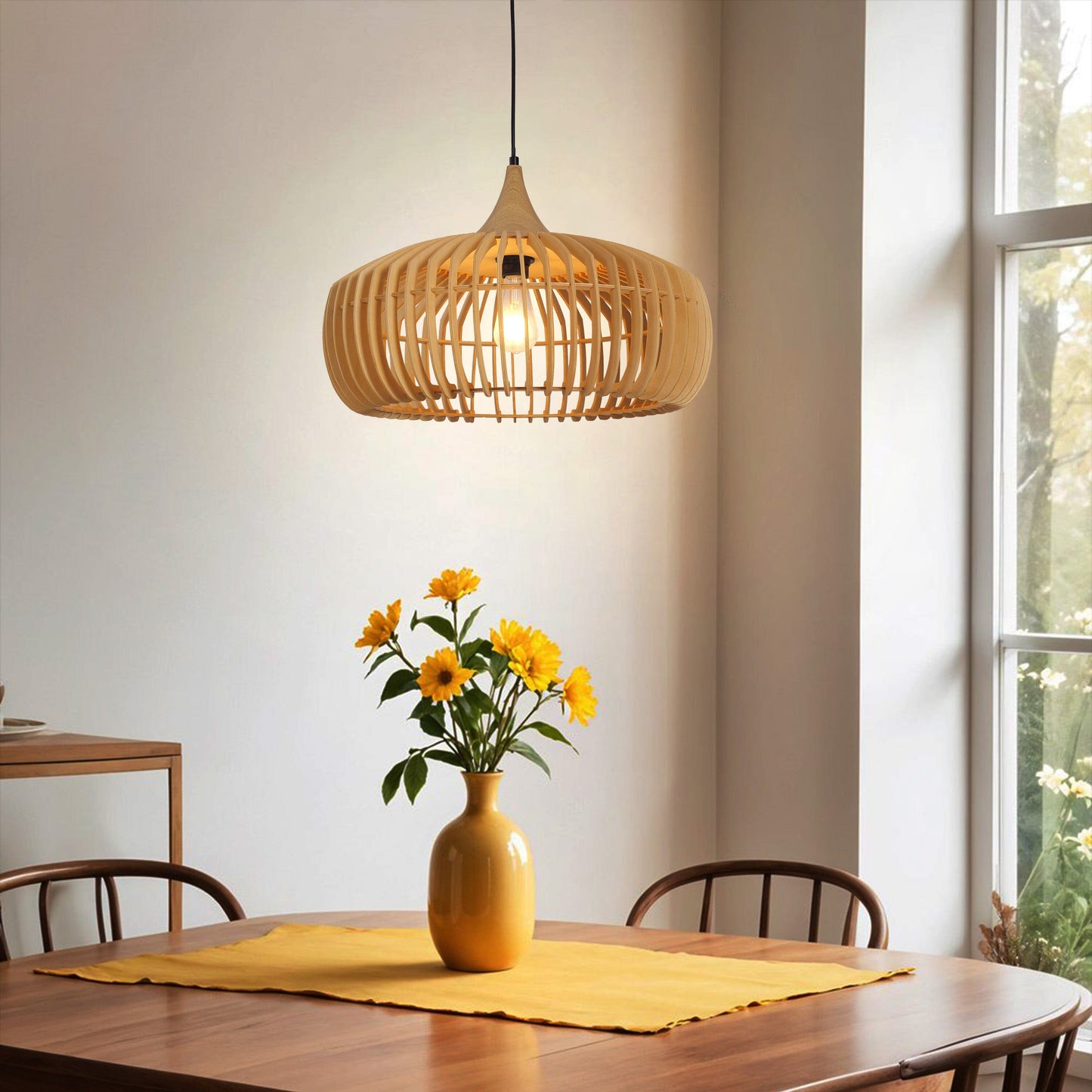 Lightsin Handcrafted Wood Pendant Light for Kitchen Island and Modern Interiors Lightsin UK D43cm 