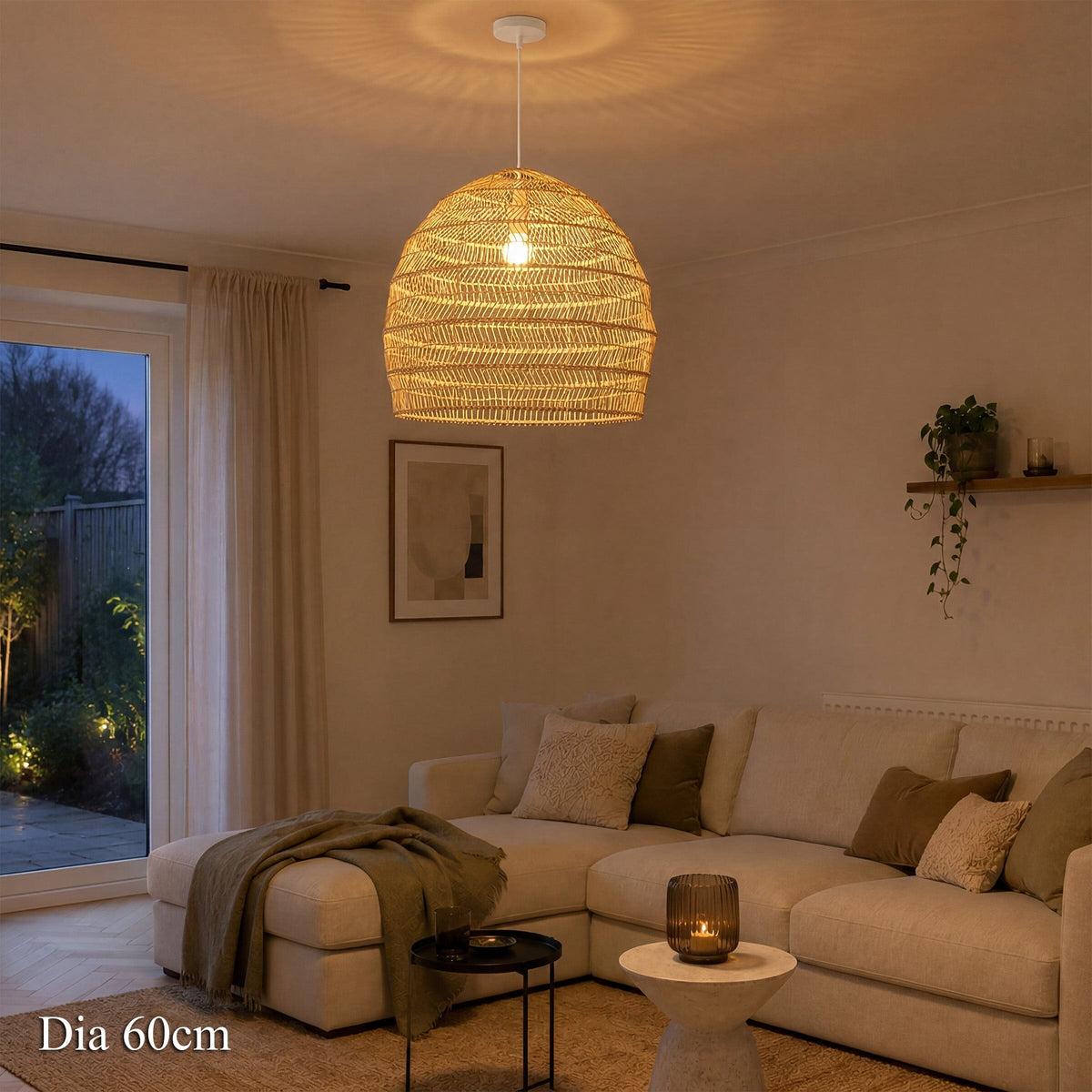 Lightsin Natural Rattan Pendant Light with Optional Woven Inner Sphere Lightsin UK C: without Yellow Sphere 60cm Dia In Stock
