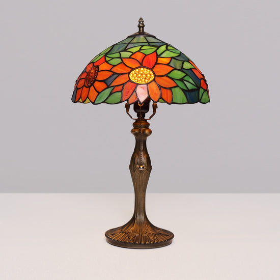 Living Nest UK Tiffany Table Lamp | Handcrafted Stained Glass Floral Petals Series Green and Blue Living Nest UK