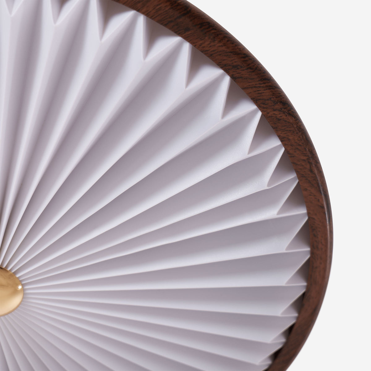 walnut pleated flush ceiling light in a soft neutral room setting