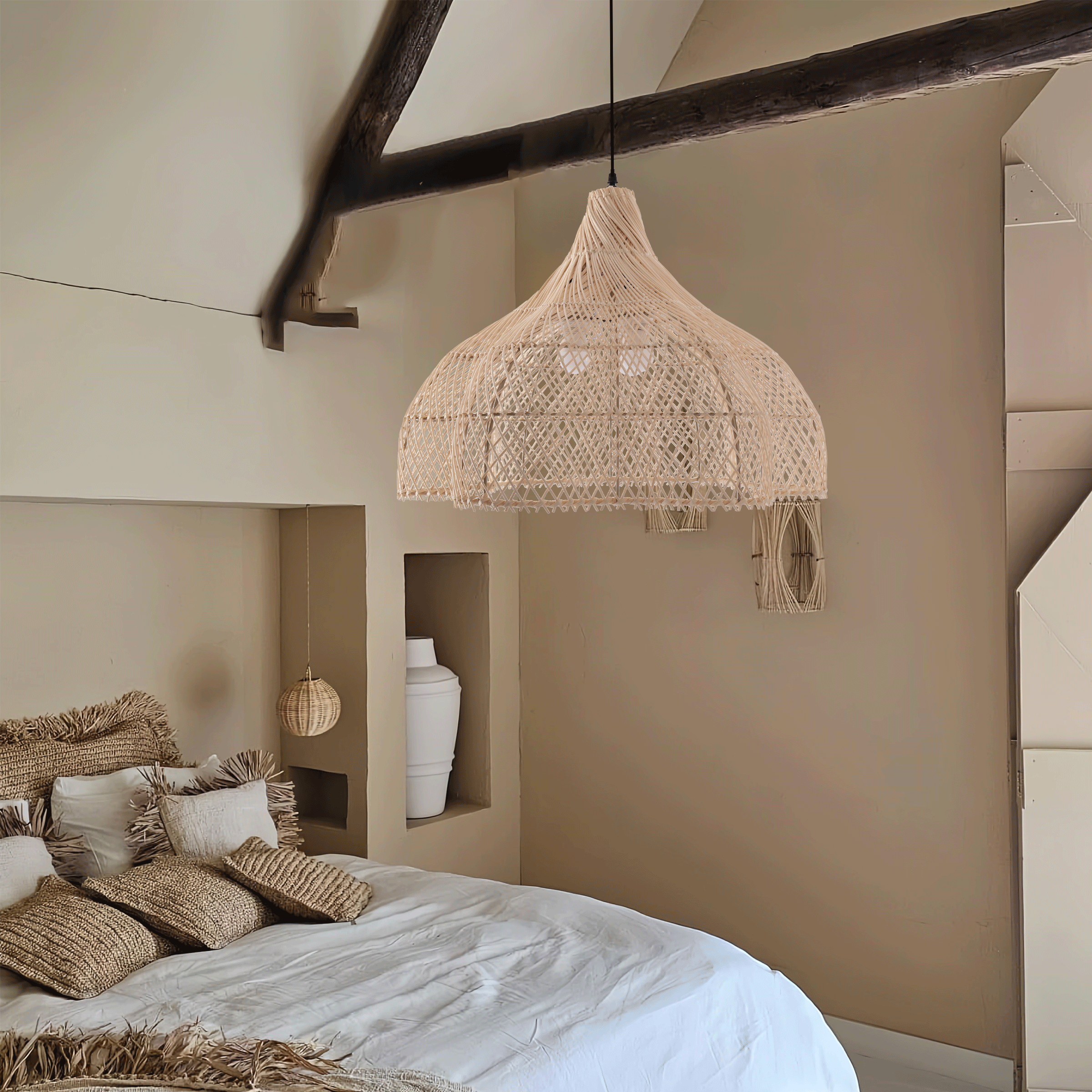 Living Nest UK Handcrafted Bamboo Rattan Pendant Light with Tranquil Umbrella Design Living Nest UK