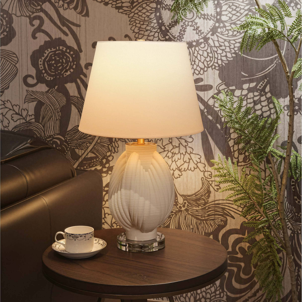 Lightsin 3D Pure White Pod Threaded Ceramic Table Lamp with Fabric Shade Lightsin UK
