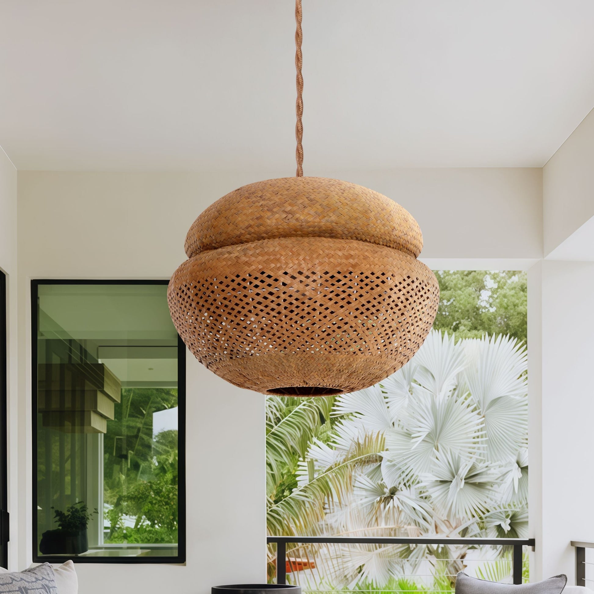 Living Nest UK Handwoven Natural Bulrush Pendant Ceiling Light with Pot Lid-Inspired Design Living Nest UK 40cm Dia In Stock