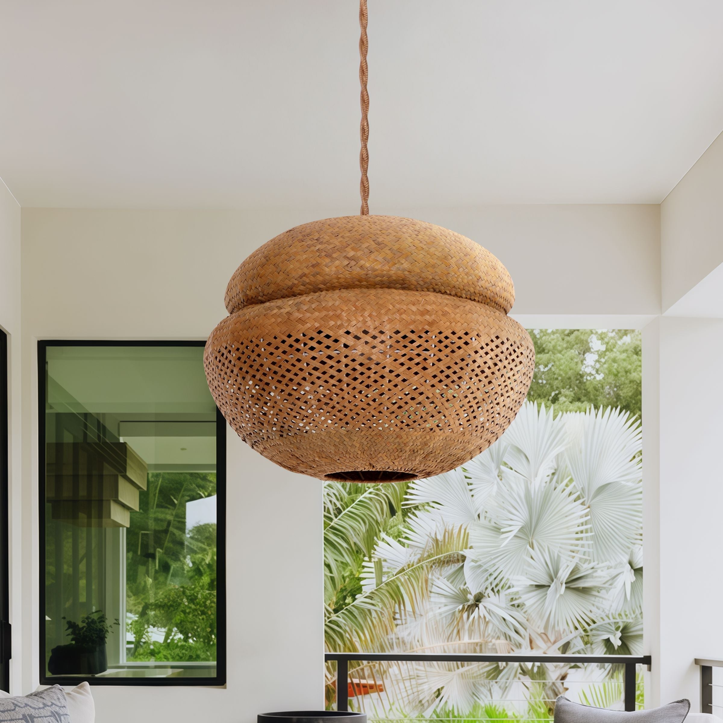 Living Nest UK Handwoven Natural Bulrush Pendant Ceiling Light with Pot Lid-Inspired Design Living Nest UK 40cm Dia In Stock