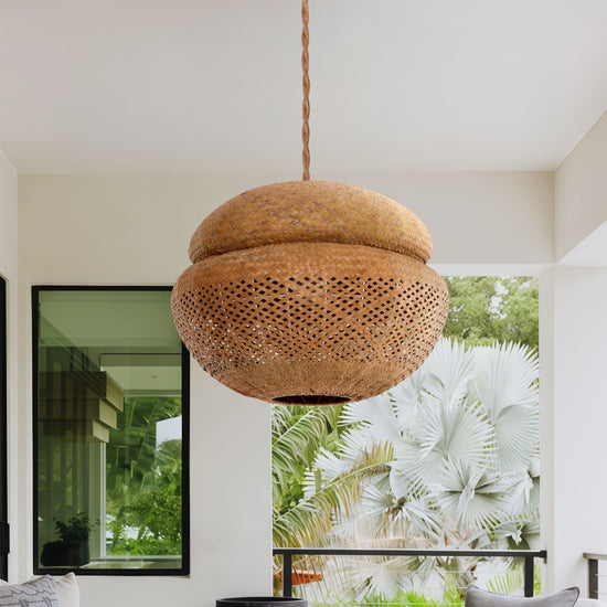 Living Nest UK Handwoven Natural Bulrush Pendant Ceiling Light with Pot Lid-Inspired Design Living Nest UK 40cm Dia In Stock