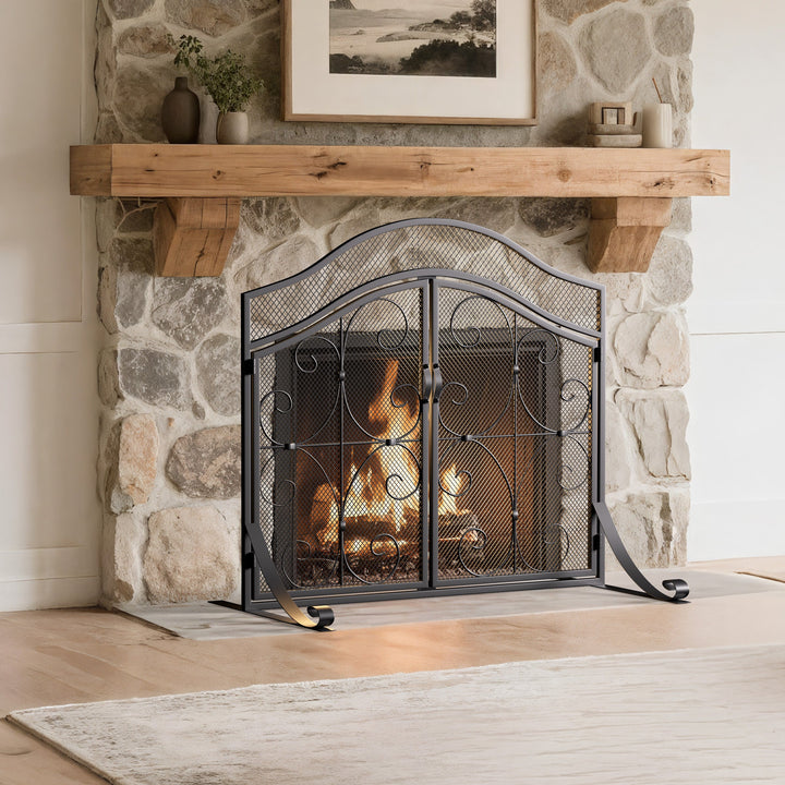 Iron Fireplace Screen Black Powder Coated – 90x32x78.8cm