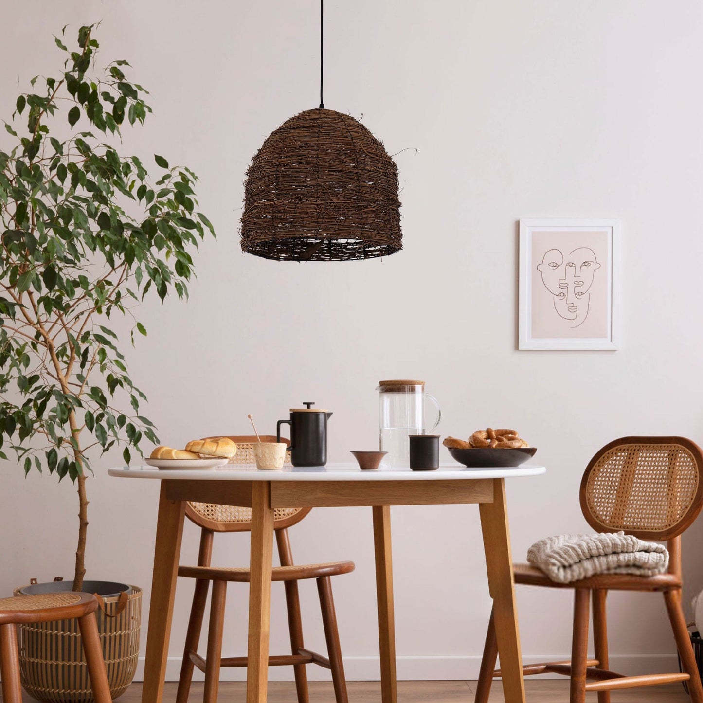 Living Nest UK Rustic Woven Rattan Dome Pendant Light for Cozy Interiors Living Nest UK