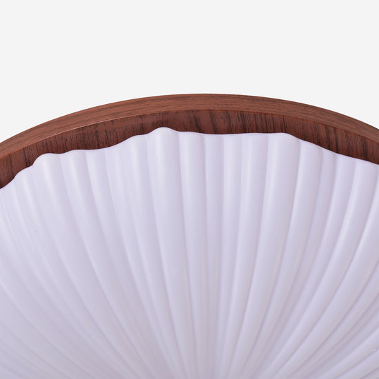 walnut scalloped acrylic ceiling light in a soft neutral room setting