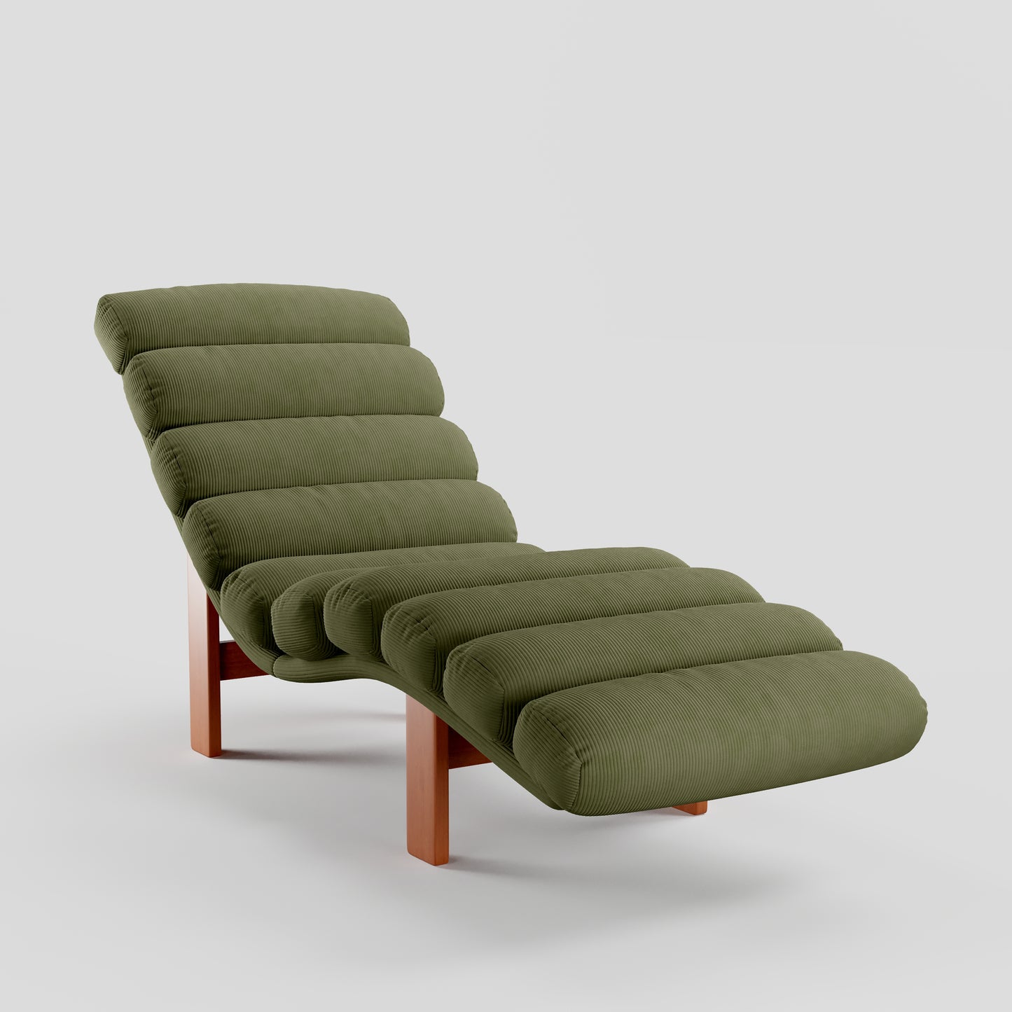 Modern Ergonomic Corduroy Chaise Lounge with Natural Wooden Frame