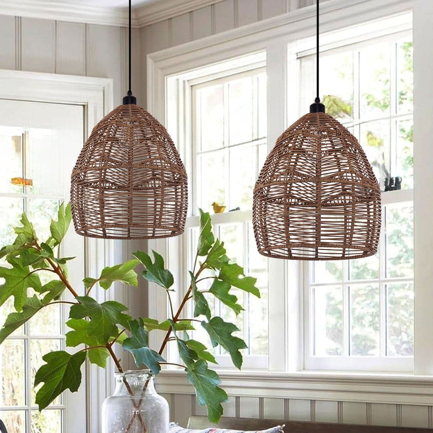 Living Nest UK Bohemian Woven Rattan Pendant Light Wicker Ceiling Fixture Living Nest UK In Stock