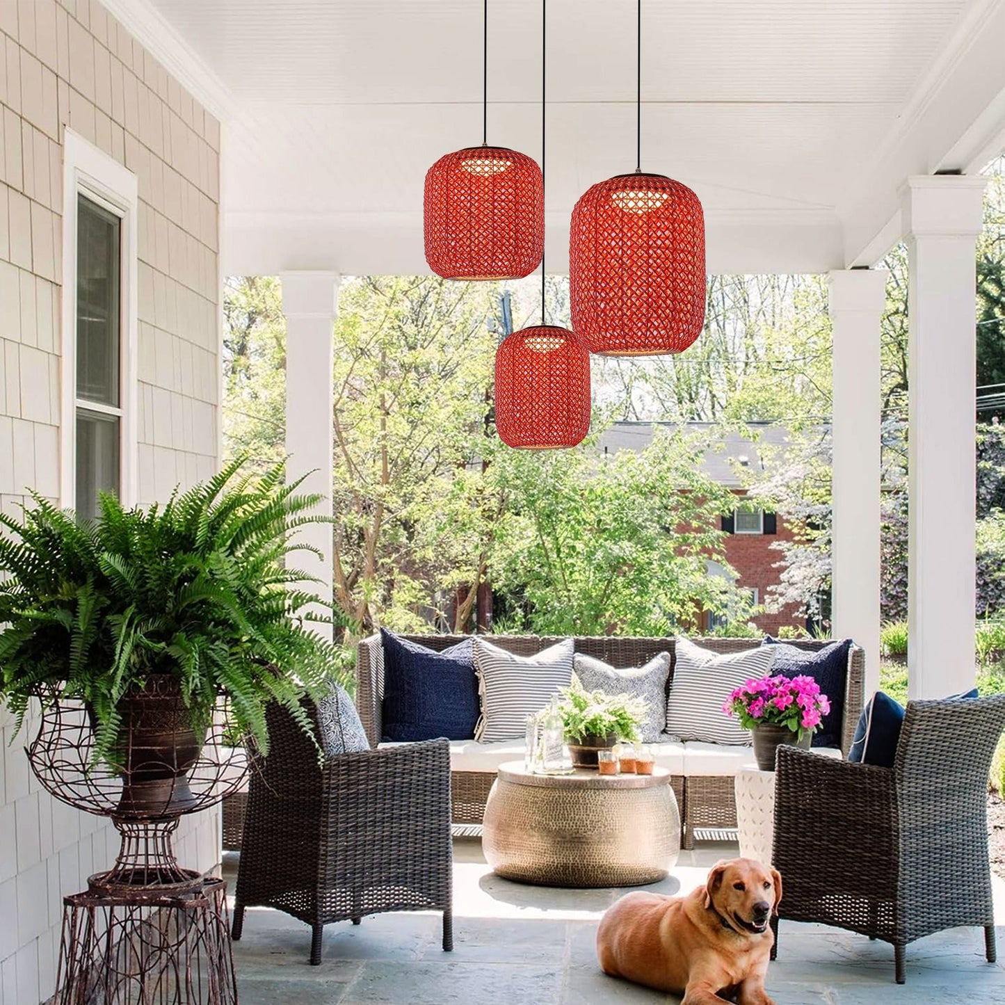 Living Nest UK Designer High-End Handwoven Multi-Light Outdoor Pendant Light Living Nest UK
