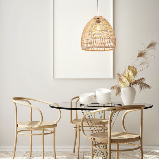 Rattan Pendant Light for Kitchen with Woven Dome Design for Rustic Interiors