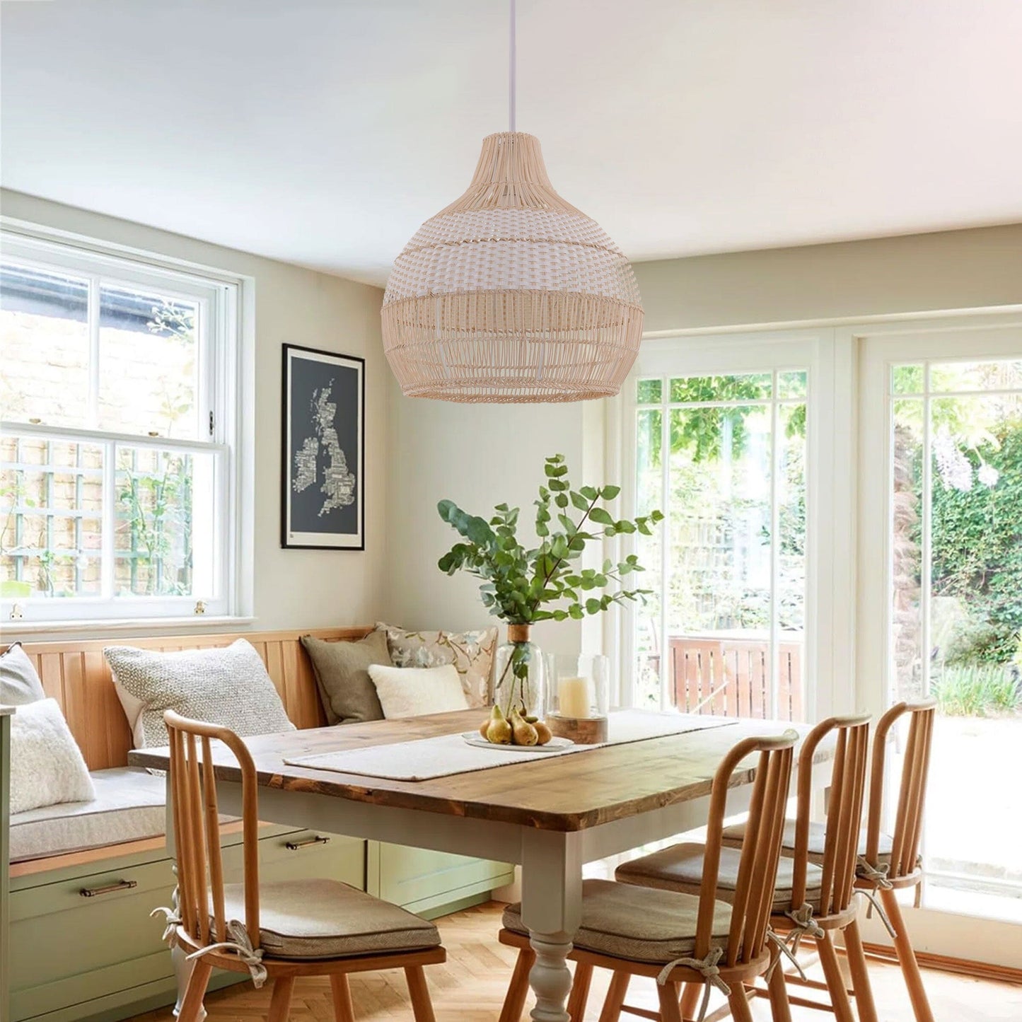 Living Nest UK Handwoven Rattan Pendant Light for Kitchen and Boho-Style Interiors Living Nest UK L