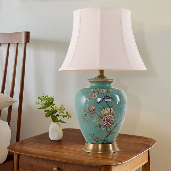 Lightsin Vintage Green Floral Ceramic Table Lamp with Fabric Shade Lightsin UK 