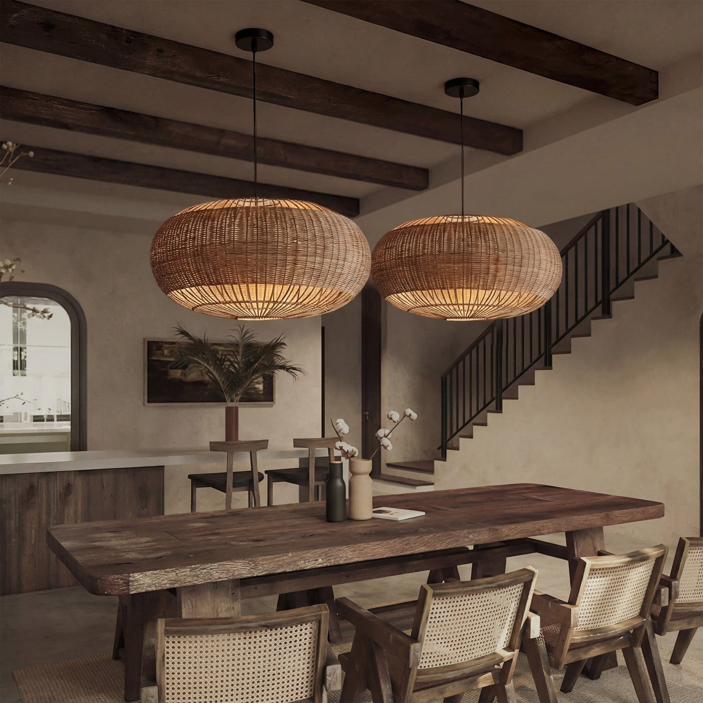 Lightsin Handcrafted Split Rattan Basket Pendant Light for Dining Room, Living Room Living and Home