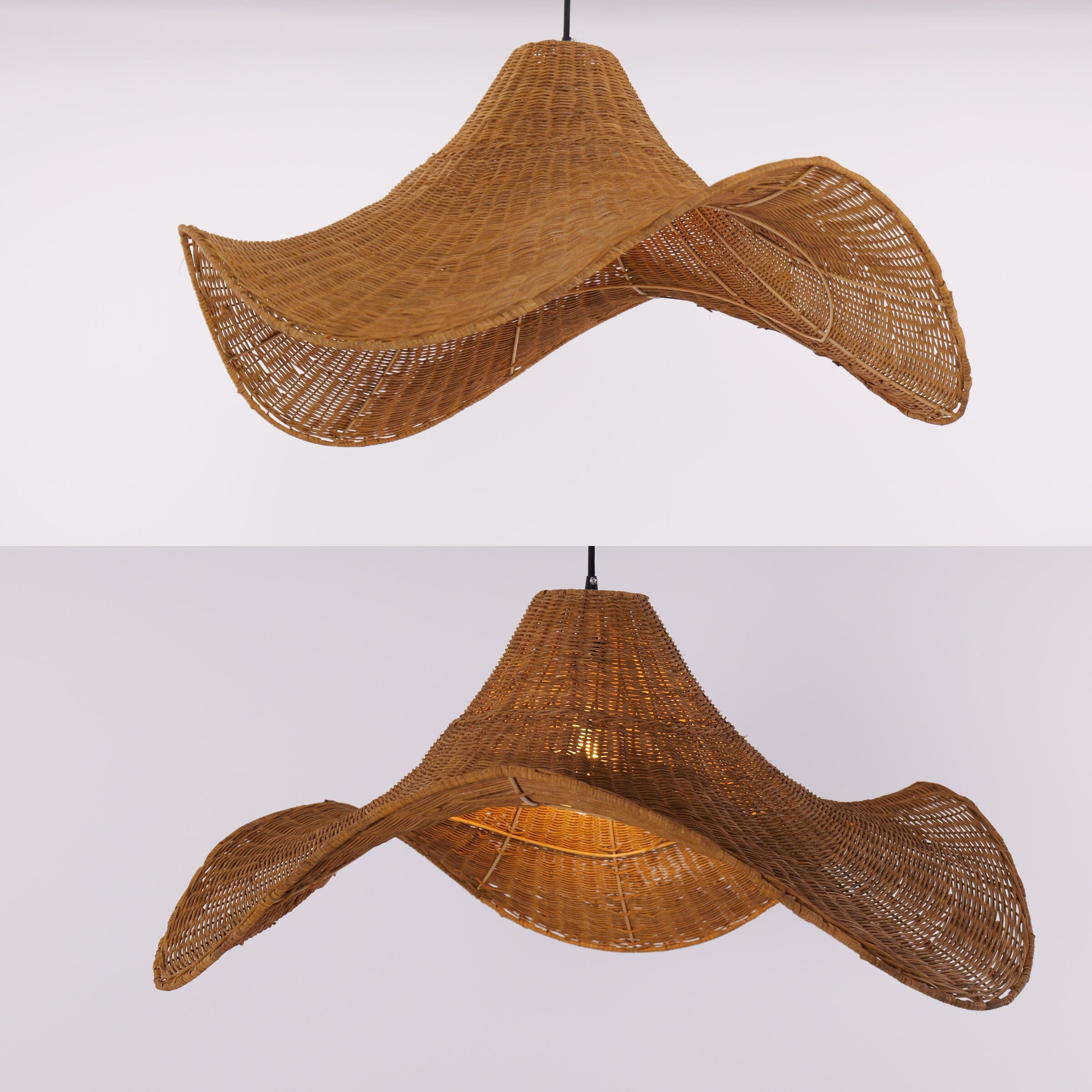 Living Nest UK Natural & White Hat-Shaped Handwoven Rattan Pendant Light Living Nest UK