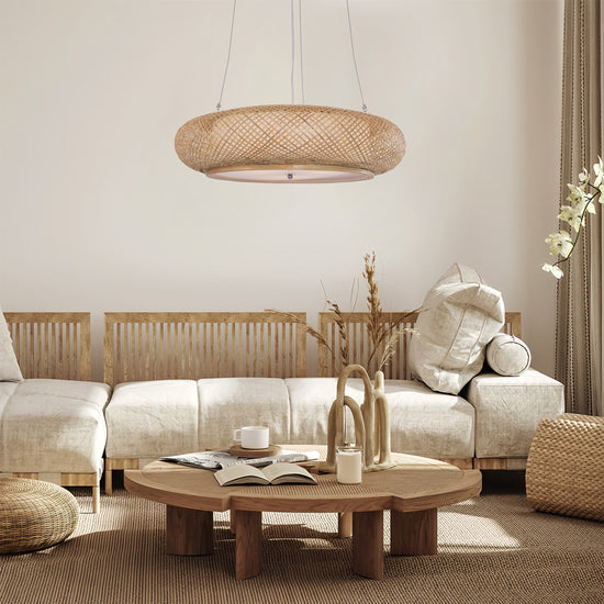 Living Nest UK Rustic Dining Room Woven Rattan Paper Rope Iron Chandelier for Kitchen Aisle Reading Corner Living and Home J 60cm Dia