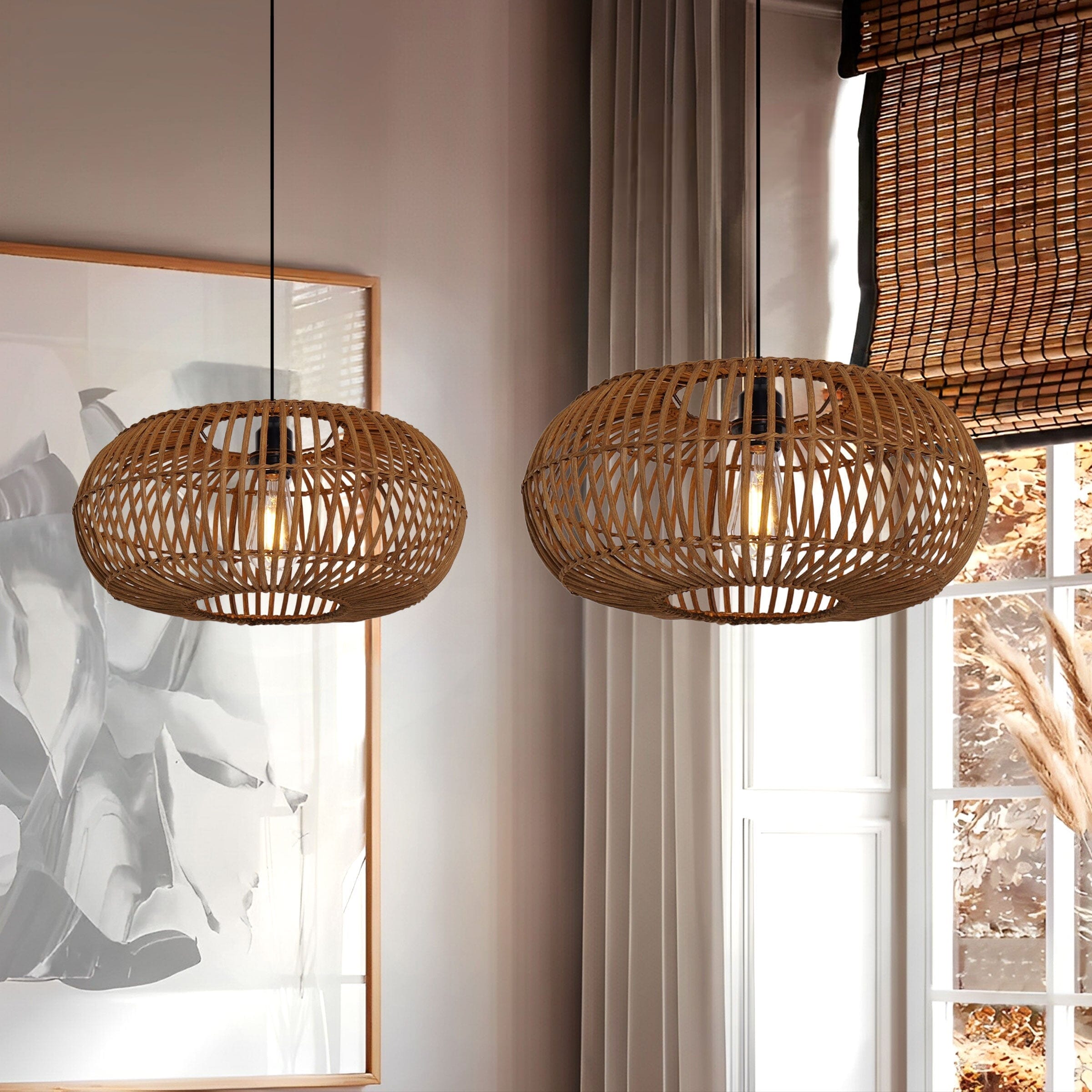 Living Nest UK Natural Bamboo Woven Round Pendant Light for Warm Interiors Living Nest UK