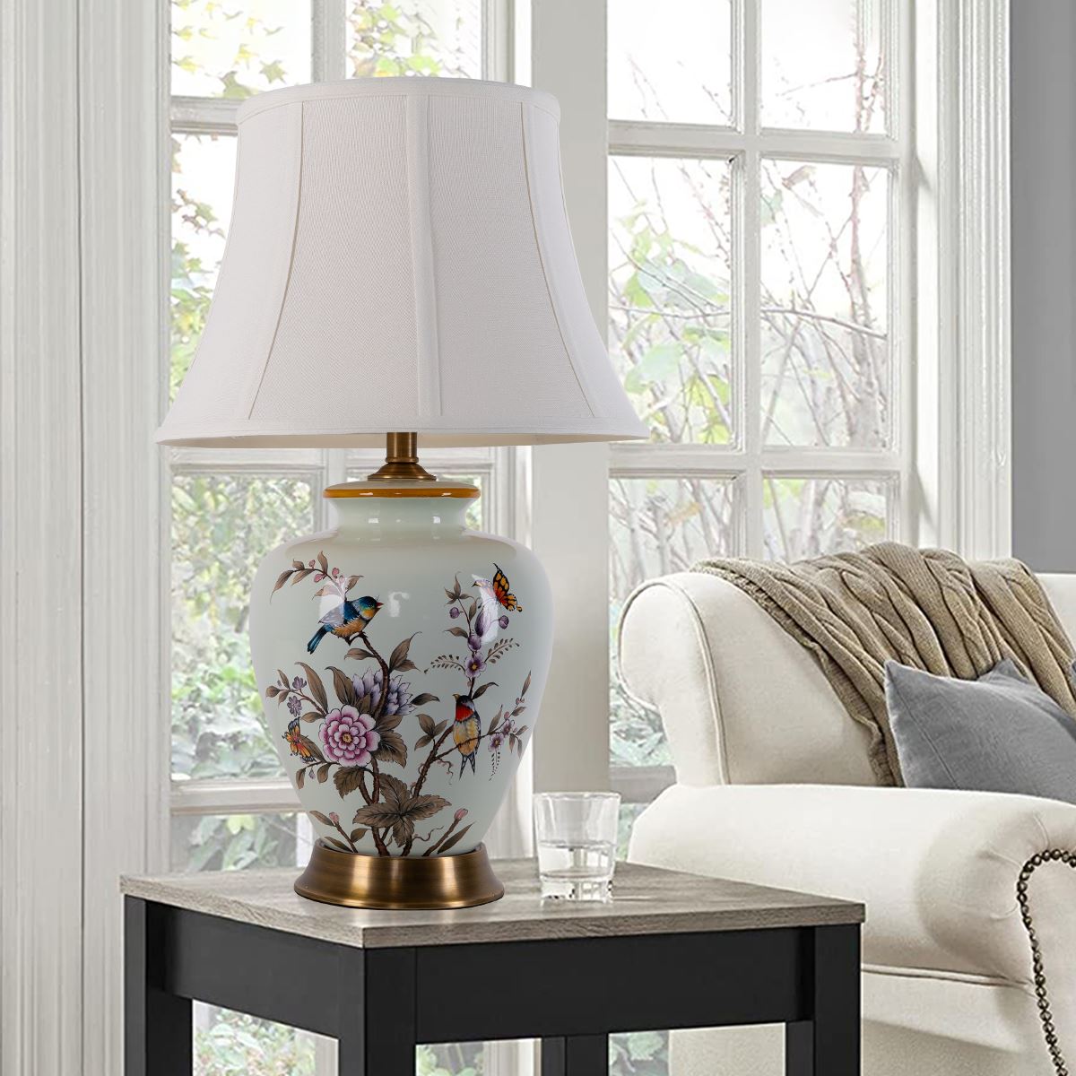 Living Nest UK Vintage Ceramic Floral Table Lamp with Copper Base for Bedside and Table Lighting Living Nest UK
