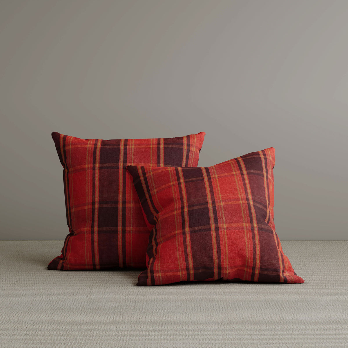 Square Exclusive Design Cushion in Autumn Spice Plaid Cotton Linen, 45*45CM Cottonfy UK 2 PCS 