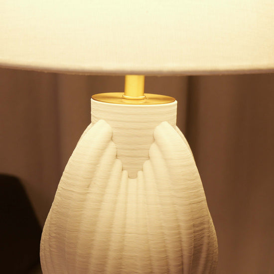 3D Pure White Pod Threaded Ceramic Table Lamp with Fabric Shade