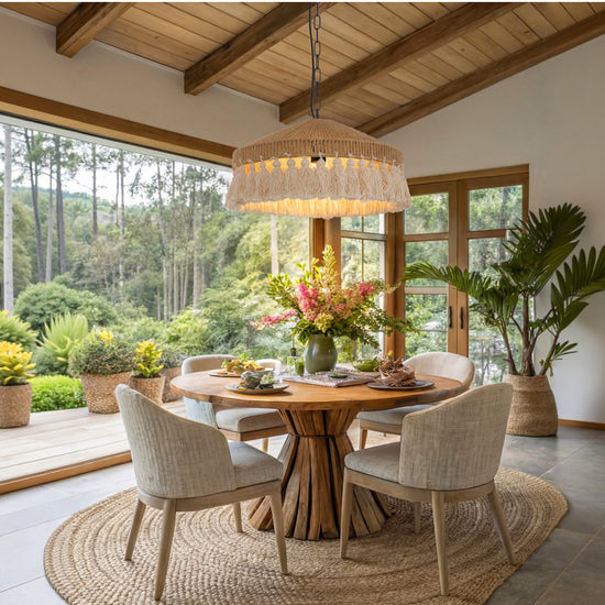 Lightsin Boho Handcrafted Woven Pendant Light with Tassels for Dining Room & Living Room
