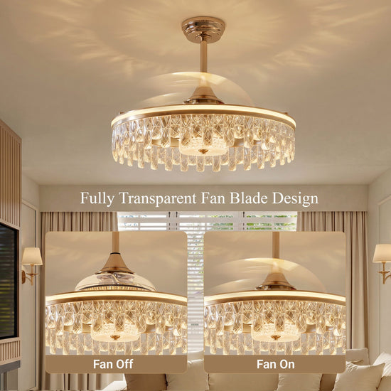 Gold ceiling fan light with warm neutral and cool white colour temperatures