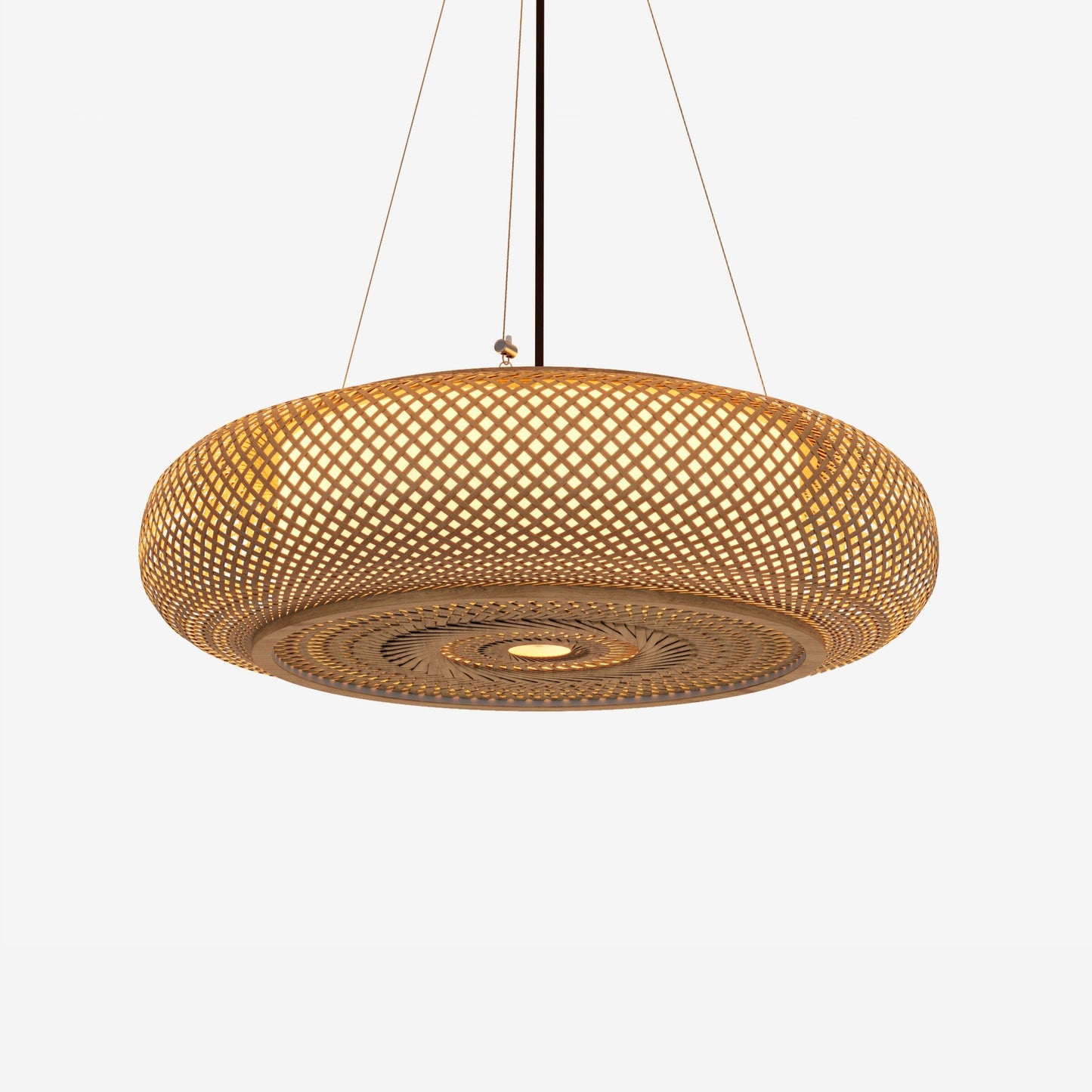 natural bamboo pendant light on a white background