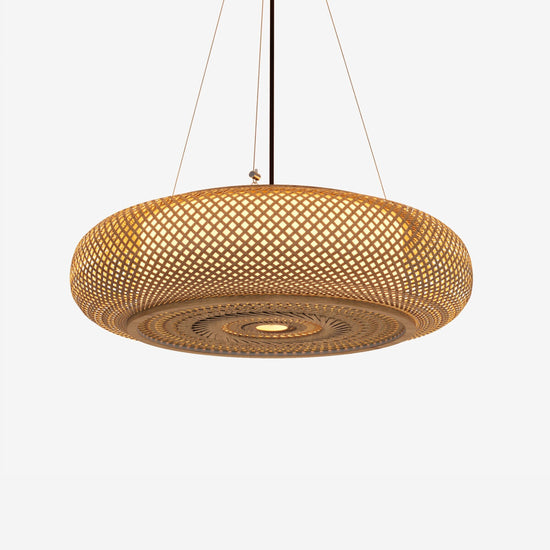 natural bamboo pendant light on a white background