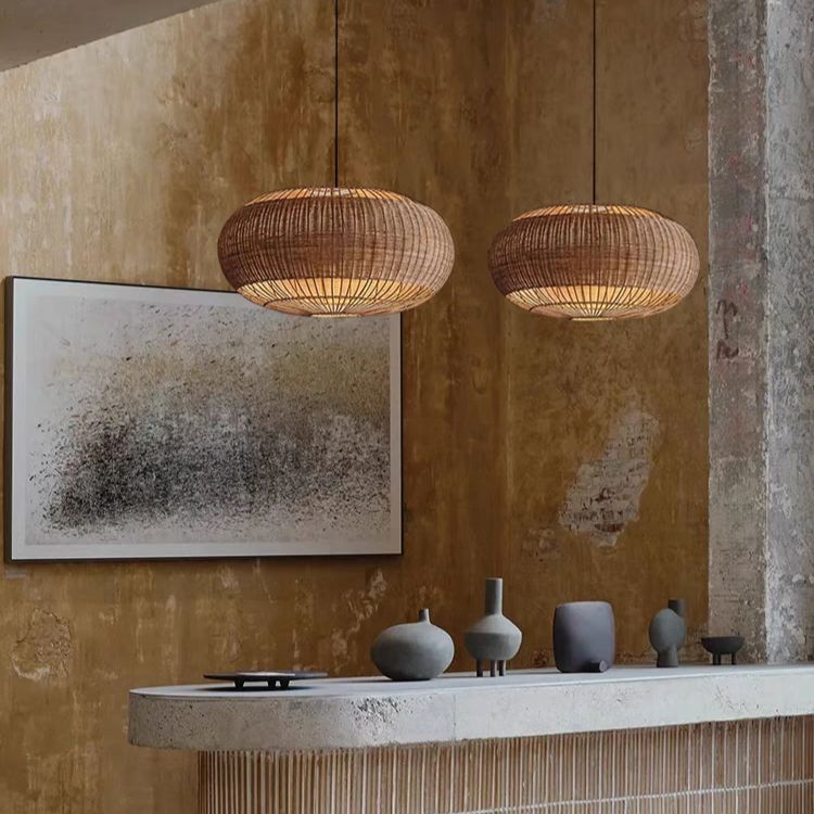 Lightsin Handcrafted Rattan Pendant Light in Flat Round Basket Shape Lightsin UK