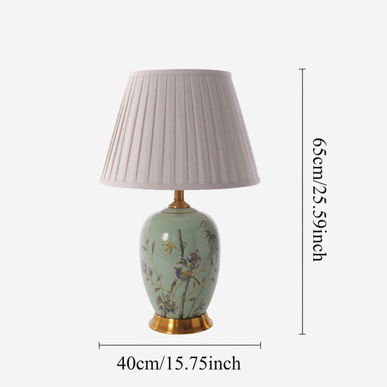 Green Bamboo & Bird Ceramic Table Lamp with Seamless Dimming