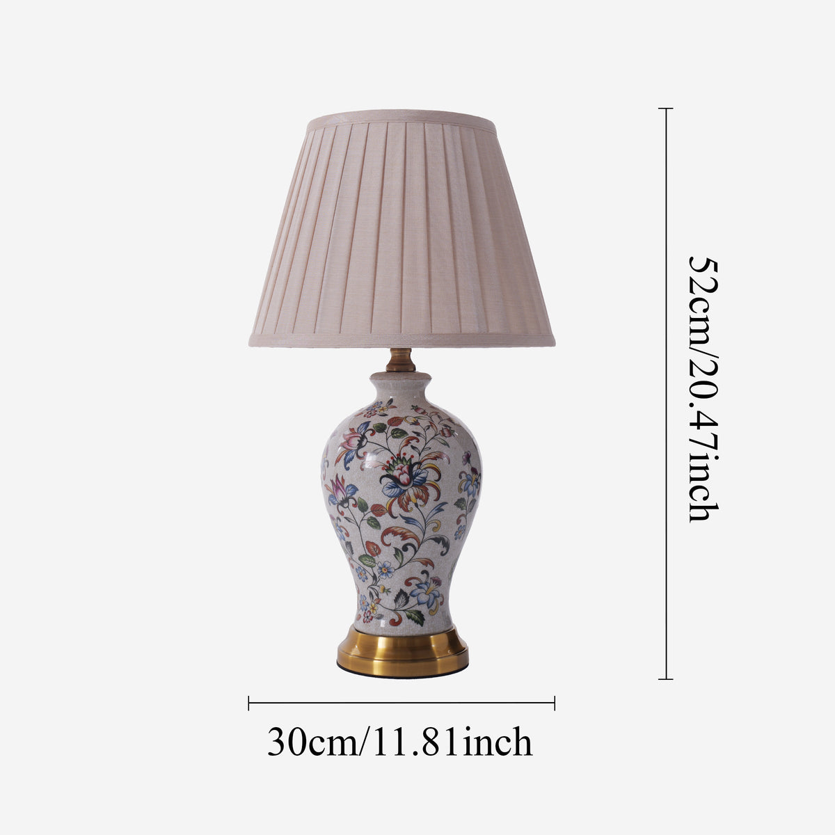 Chinoiserie Hand-Painted Porcelain Table Lamp with Pleated Linen Shade