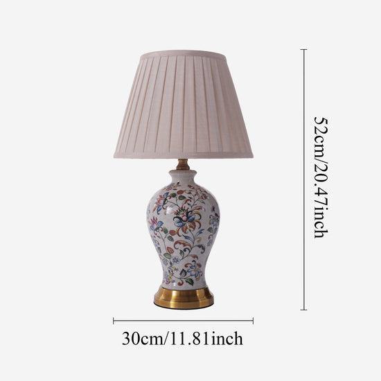 Chinoiserie Hand-Painted Porcelain Table Lamp with Pleated Linen Shade