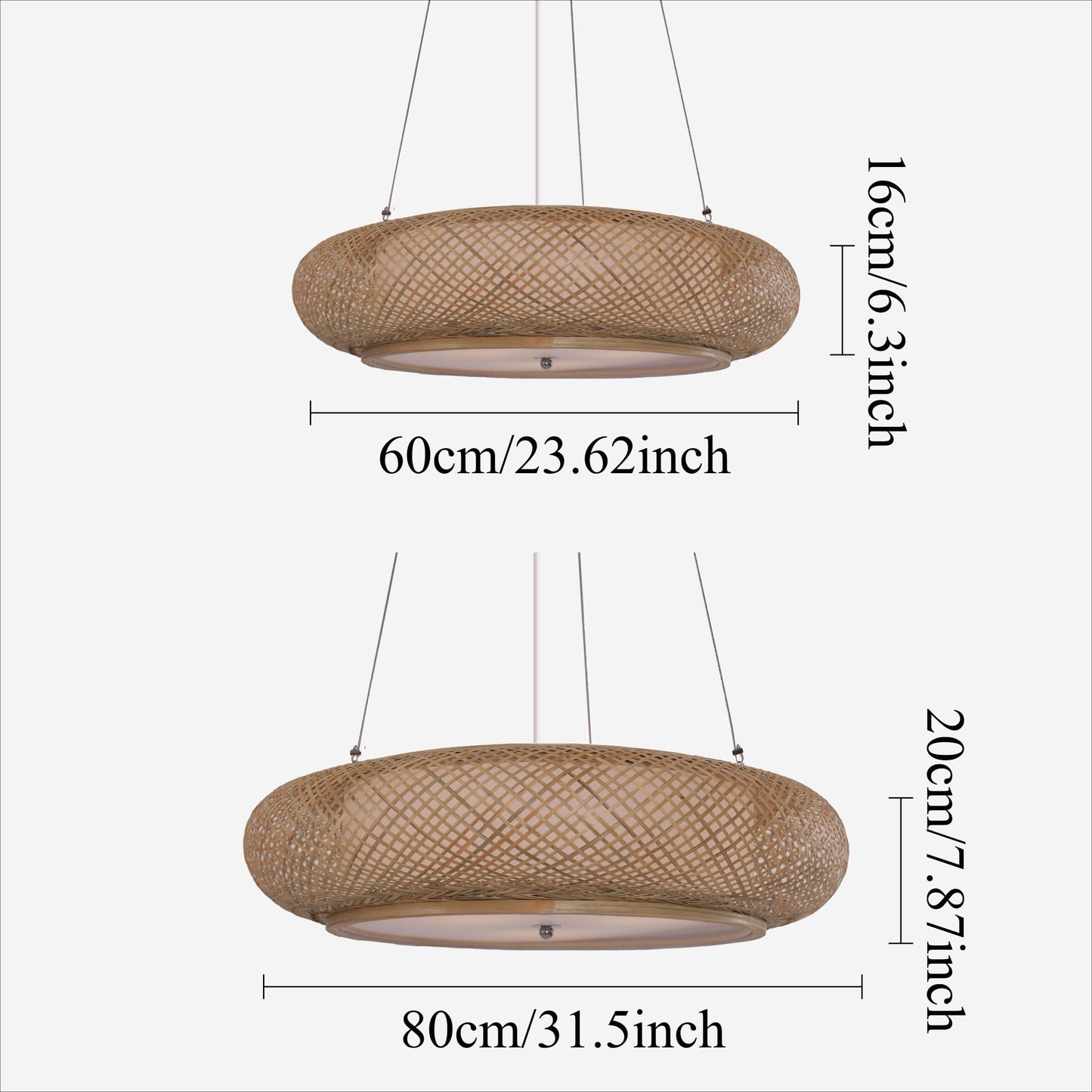 60 cm and 80 cm bamboo pendant light size chart