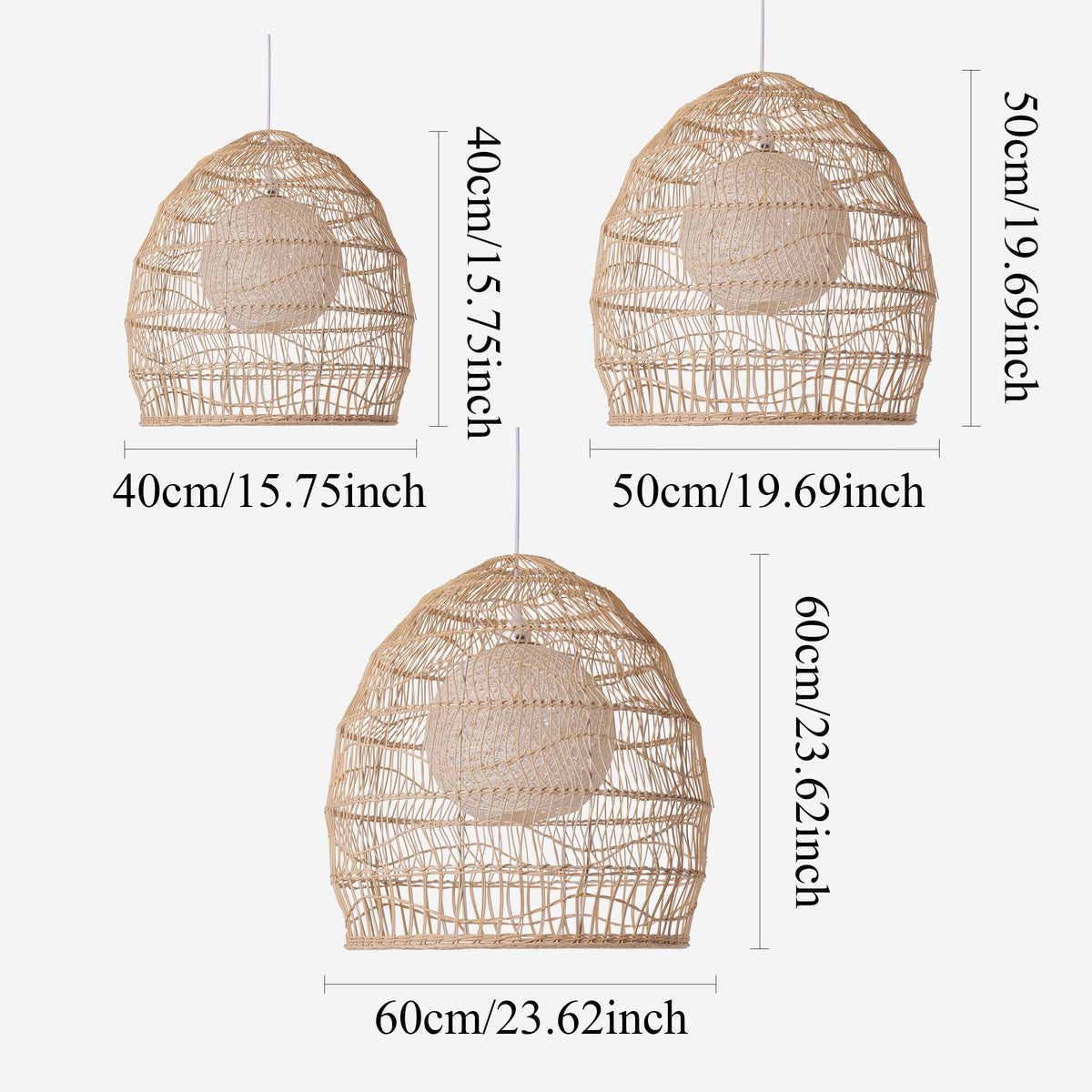 Lightsin Natural Rattan Pendant Light with Optional Woven Inner Sphere Lightsin UK