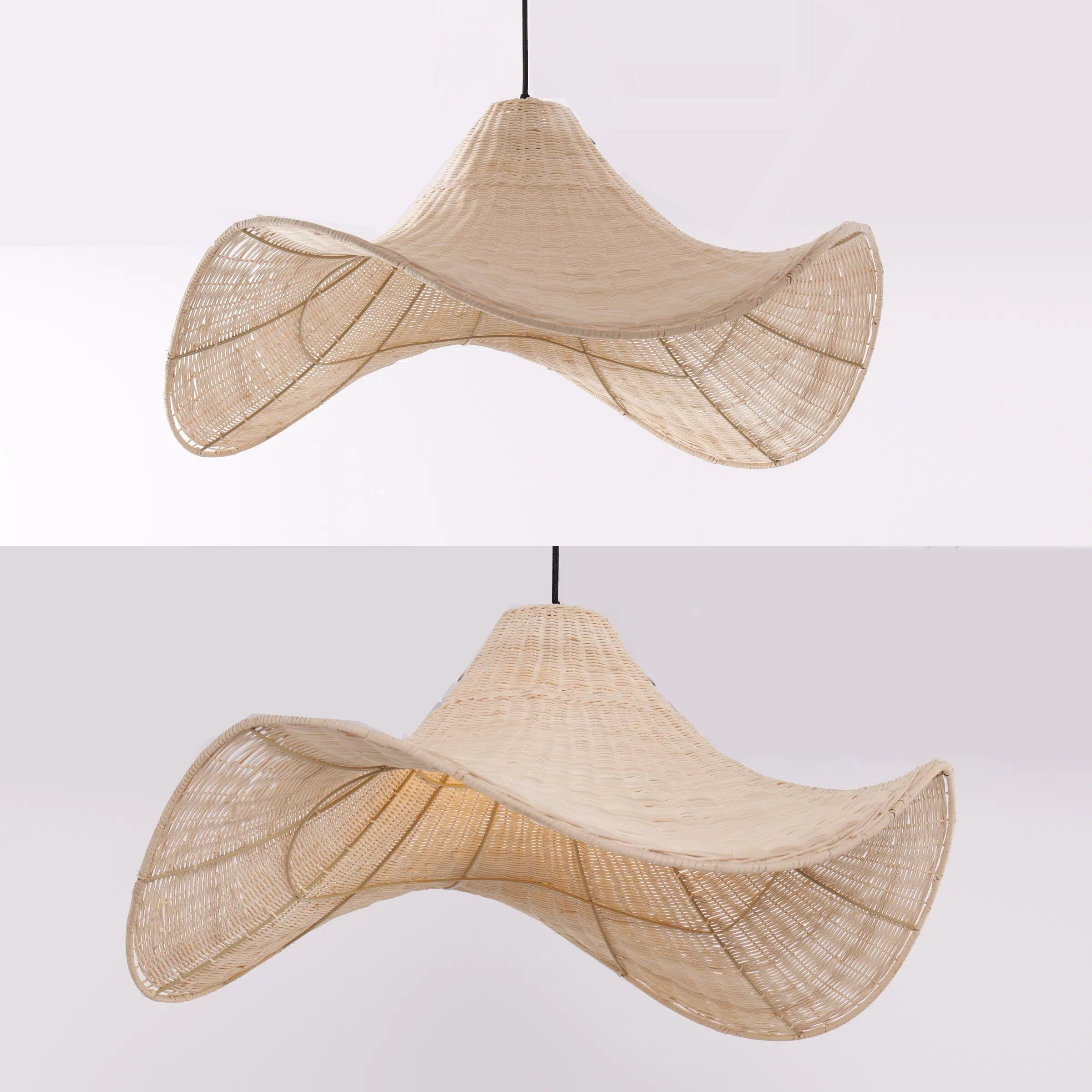 Living Nest UK Natural & White Hat-Shaped Handwoven Rattan Pendant Light Living Nest UK