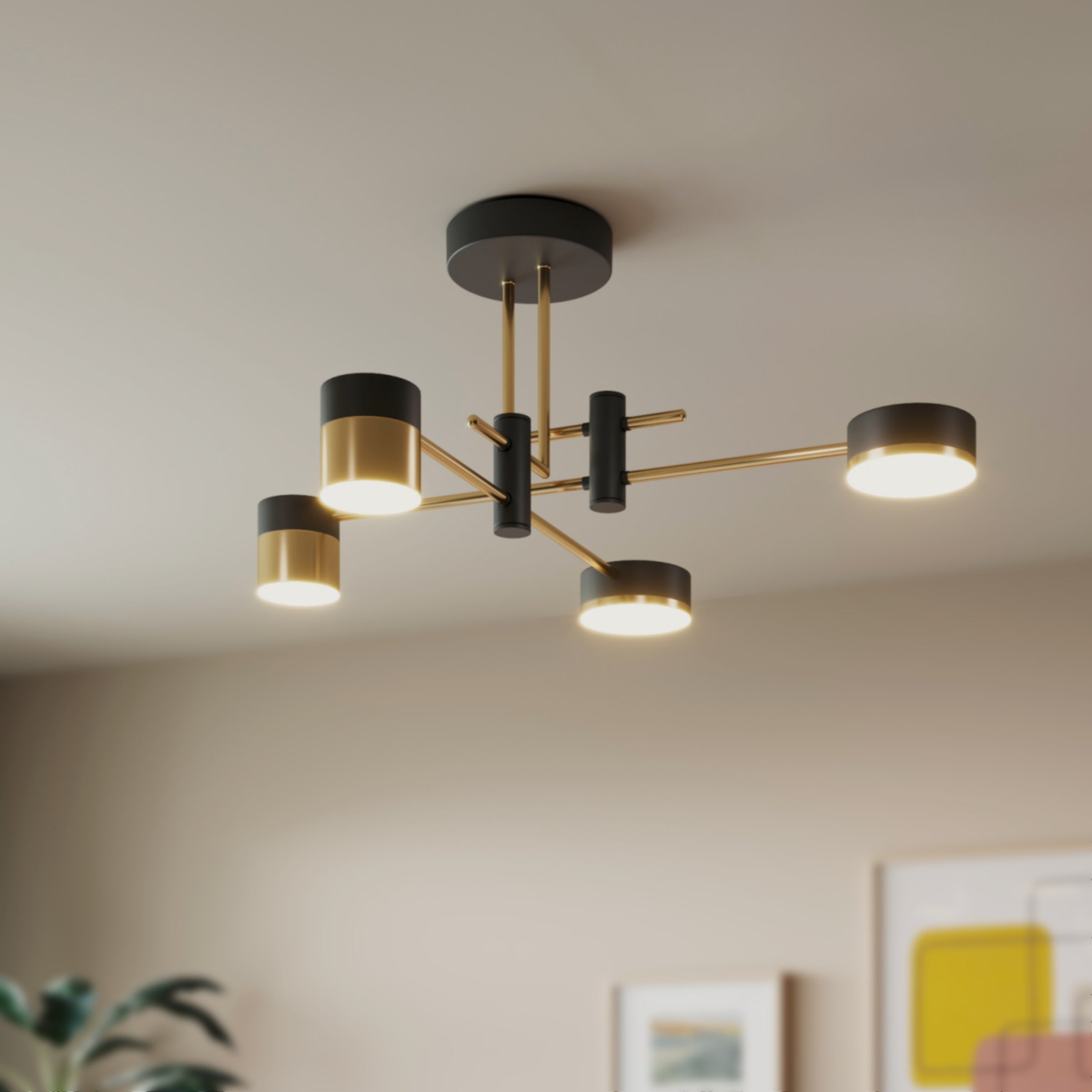 Modern Black & Gold LED Ceiling Light | Flush Mount Fixture with 3 Colour Temperatures